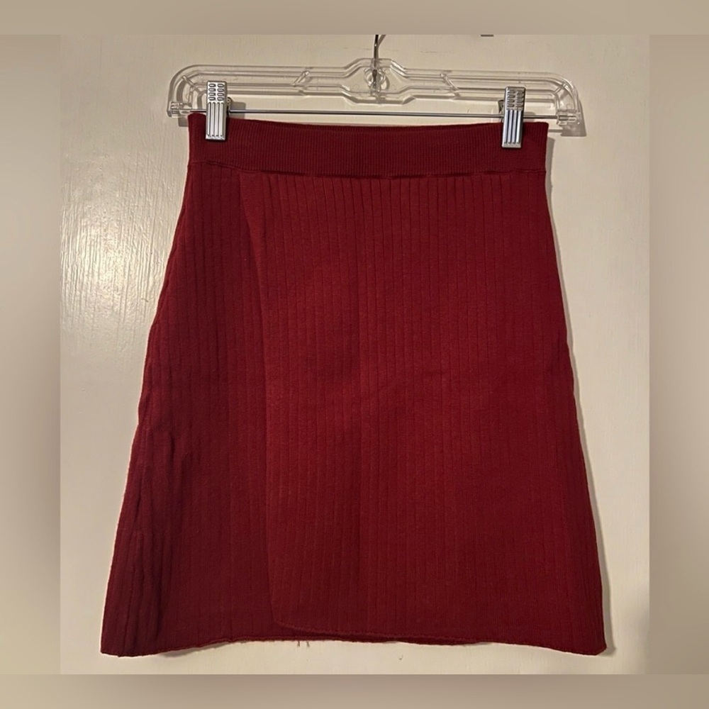Free People Red Sweater Ribbed Mod Wrap Mini Skirt - Picture 3 of 5